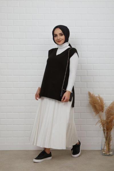 Kuşaklı v yaka süveter Siyah NFS14500