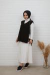 Kuşaklı v yaka süveter Siyah NFS14500