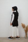 Kuşaklı v yaka süveter Siyah NFS14500