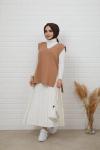 Kuşaklı v yaka süveter Camel NFS14500