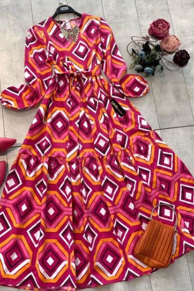 Kuşaklı kiloş elbise gül UMS1510