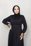 Kuşaklı Tül Elbise Siyah TBT3067