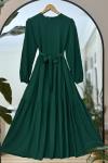 Kuşaklı  Katkat Kiloş Elbise  Zümrüt yeşil KRN30289