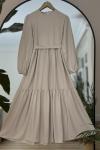 Kuşaklı  Katkat Kiloş Elbise  Bej KRN30289
