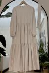 Kuşaklı  Katkat Kiloş Elbise  Bej KRN30289