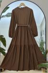 Kuşaklı  Katkat Kiloş Elbise   Kahve KRN30289
