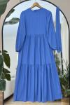 Kuşaklı  Katkat Kiloş Elbise   Mavi KRN30289