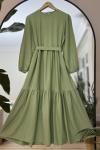 Kuşaklı  Katkat Kiloş Elbise   Acıkyeşil  KRN30289
