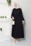 Kuşaklı  Kiloş Elbise  Siyah NEW30293