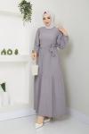 Kuşaklı  Kiloş Elbise  Gri NEW30293