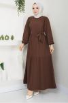 Kuşaklı  Kiloş Elbise  Kahve NEW30293