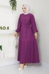 Kuşaklı  Kiloş Elbise  Mor NEW30293