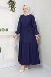 Kuşaklı  Kiloş Elbise  Lacivert NEW30293