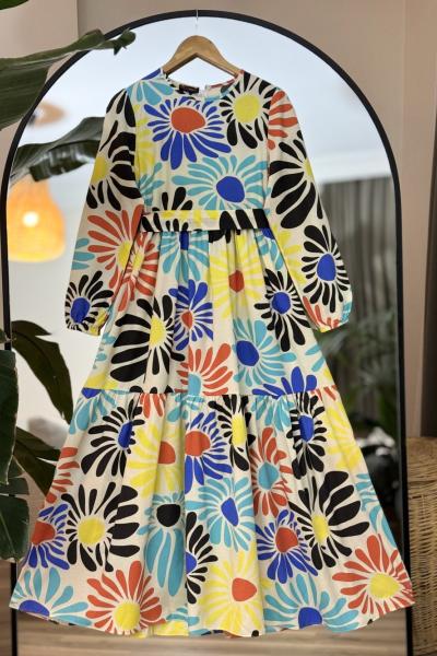 Kuşaklı Terikoton Kiloş Elbise Sarı 50147