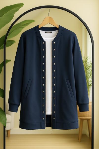 Kuşgözü detaylı fermuarlı içlikli takım Lacivert TCN40140