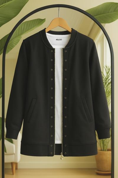 Kuşgözü detaylı fermuarlı içlikli takım Siyah TCN40140