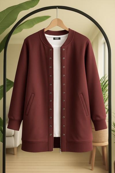 Kuşgözü detaylı fermuarlı içlikli takım bordo TCN40140