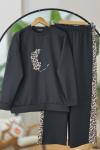 Leopar Desen ikili Takım Siyah EF30554