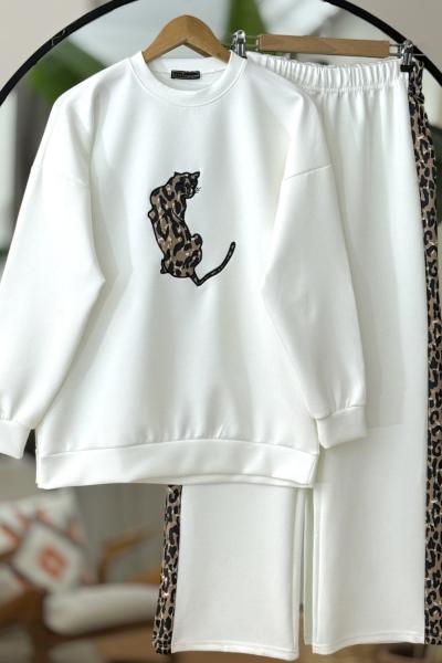 Leopar Desen ikili Takım Beyaz  EF30554