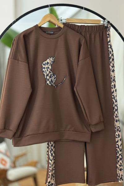 Leopar Desen ikili Takım Kahve  EF30554