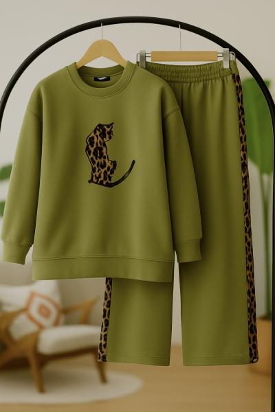 Leopar Desen ikili Takım yeşil  EF30554
