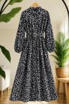 Leopar Desenli kemerli boydan düğmeli Elbise GRİ UMS50256