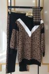 Leopar Desenli İki İplik Takım Siyah TCN 800