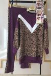 Leopar Desenli İki İplik Takım Mor TCN 800