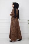 Leopar desenli Viskon Elbise Kahve  Gly887