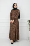 Leopar desenli Viskon Elbise Kahve  Gly887
