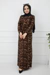 LEOPAR Desen Örme krep Elbise Leopar   HBS913