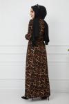 LEOPAR Desen Örme krep Elbise Leopar   HBS913