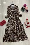 Leopar Desen Viskon Kumaş Elbise UMS924