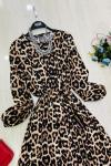 Leopar Desen Viskon Kumaş Elbise UMS924