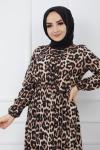 Leopar Desen Viskon Kumaş Elbise UMS924