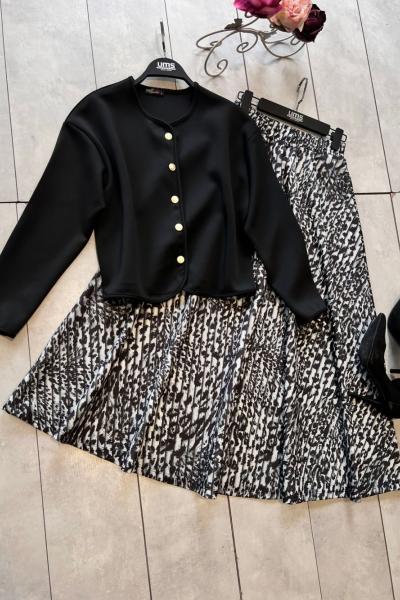 Leopar pilise etek blüz takım Gri UMS50320