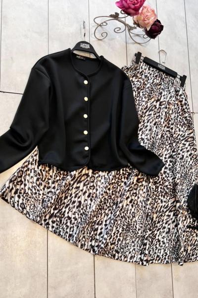 Leopar pilise etek blüz takımKahve UMS50320