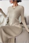 Likralı uzun örgülü triko Elbise Bej SLT30195