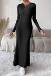 Likralı uzun örgülü triko Elbise Siyah  SLT30195