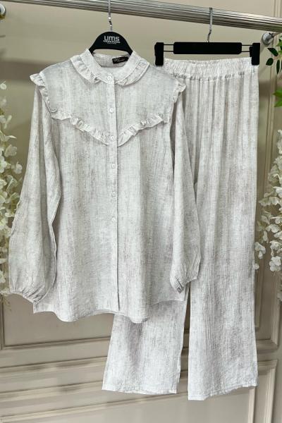 Lina Yaka Ve Ön fırfırlı Takım Bej UMS50238