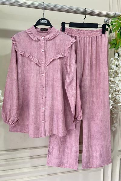 Lina Yaka Ve Ön fırfırlı Takım Gül UMS50238