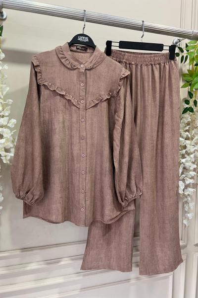 Lina Yaka Ve Ön fırfırlı Takım Camel UMS50238