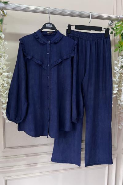 Lina Yaka Ve Ön fırfırlı TakımLacivert UMS50238