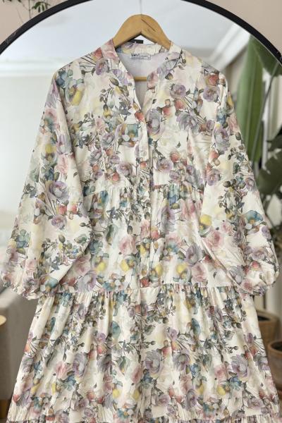 Mango çiçekli yarım patlı Elbise pembe UMS50288