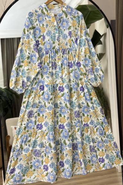 Mango çiçekli Patlı Salaş elbise mavi UMS50289