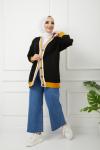 Manşet Renkli Düğmeli Triko Hırka Siyah-Sarı SLT1210