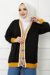 Manşet Renkli Düğmeli Triko Hırka Siyah-Sarı SLT1210