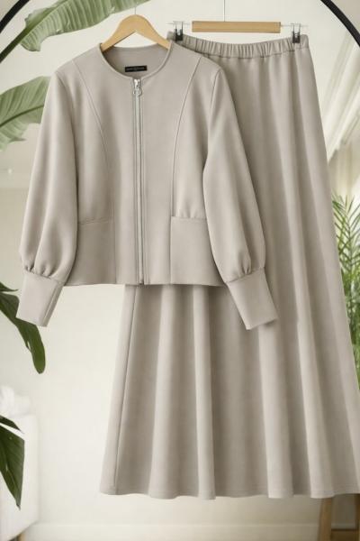 Manşetli  Balonkol Etekli Takım Taş TCN40152