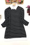 Manşetli Çizgili Tunik  Siyah HBS742