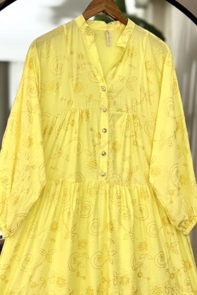 Metal düğmeli patlı yarım Düğmeli Elbise SarıTB8028